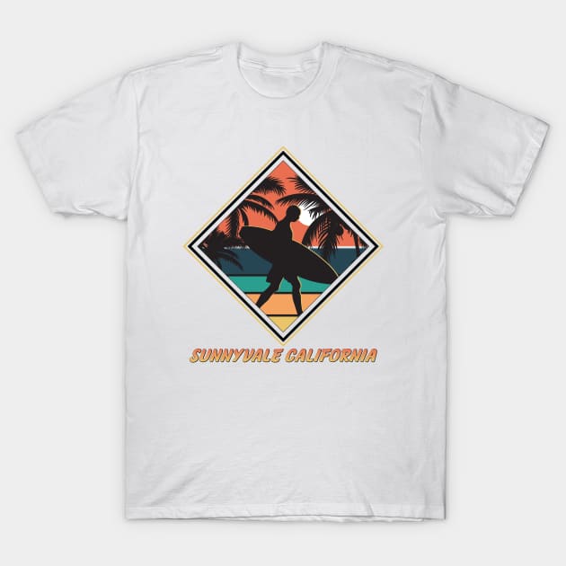 Sunnyvale California CA Palm Tree Surfboard Surfer T-Shirt by kalponik